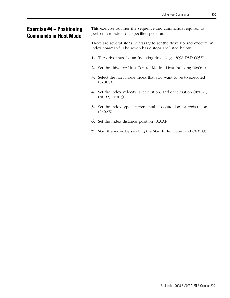 Exercise #4 – positioning commands in host mode | Rockwell Automation 2098-DSD-xxx Ultra3000 Host Commands for Serial Interface User Manual | Page 171 / 176