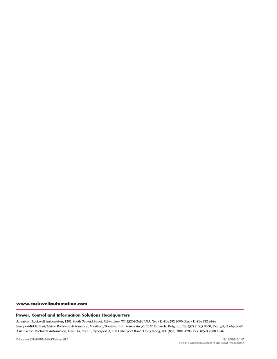 Back cover | Rockwell Automation 2098-DSD-xxx Ultra3000 Host Commands for Serial Interface User Manual | Page 176 / 176