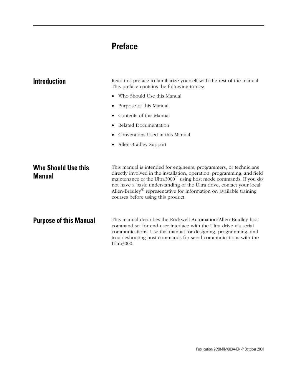 Rockwell Automation 2098-DSD-xxx Ultra3000 Host Commands for Serial Interface User Manual | Page 9 / 176
