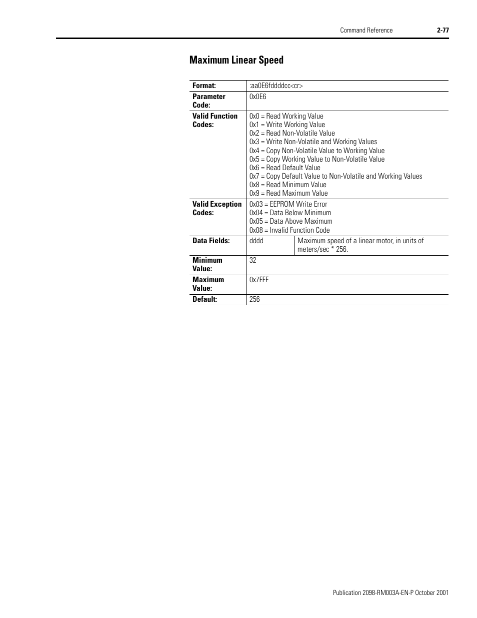 Maximum linear speed, Maximum linear speed -77 | Rockwell Automation 2098-DSD-xxx Ultra3000 Host Commands for Serial Interface User Manual | Page 93 / 176