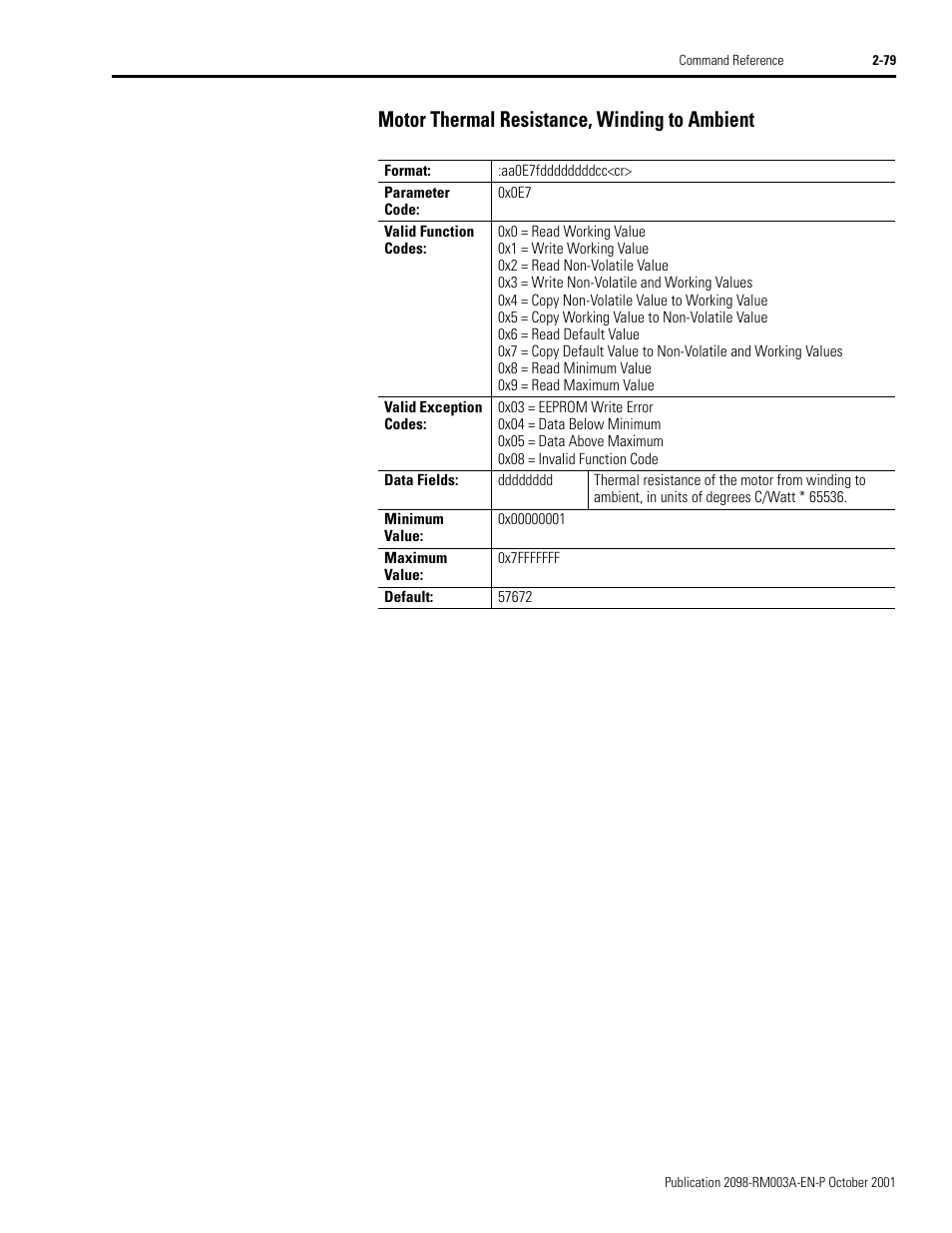 Motor thermal resistance, winding to ambient, Motor thermal resistance, winding to ambient -79 | Rockwell Automation 2098-DSD-xxx Ultra3000 Host Commands for Serial Interface User Manual | Page 95 / 176