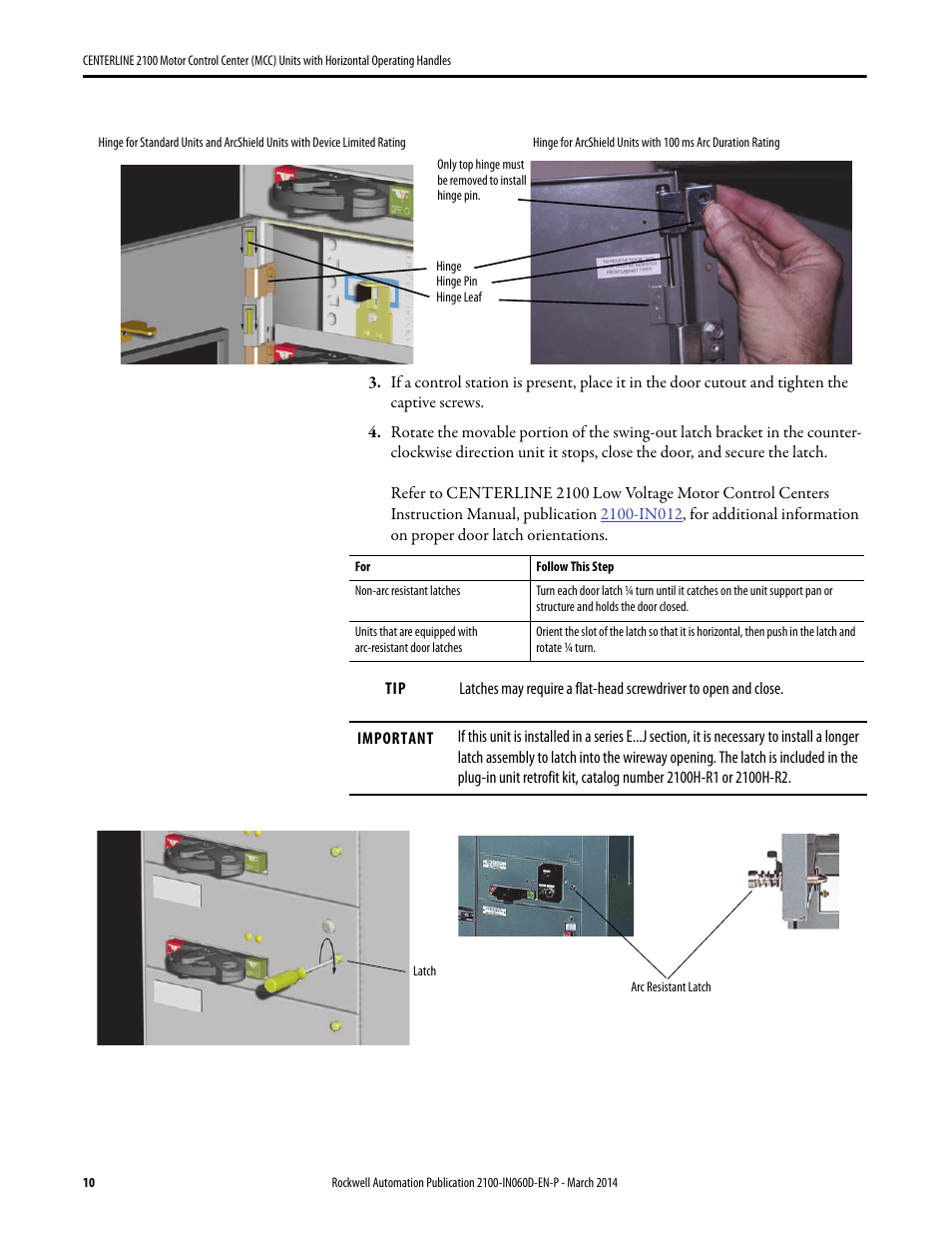 Rockwell Automation 2100 CENTERLINE Motor Control Center (MCC) Units with Horizontal Operating Handl User Manual | Page 10 / 12