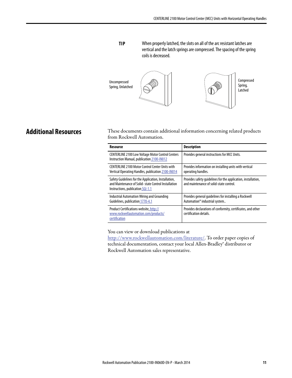 Additional resources | Rockwell Automation 2100 CENTERLINE Motor Control Center (MCC) Units with Horizontal Operating Handl User Manual | Page 11 / 12