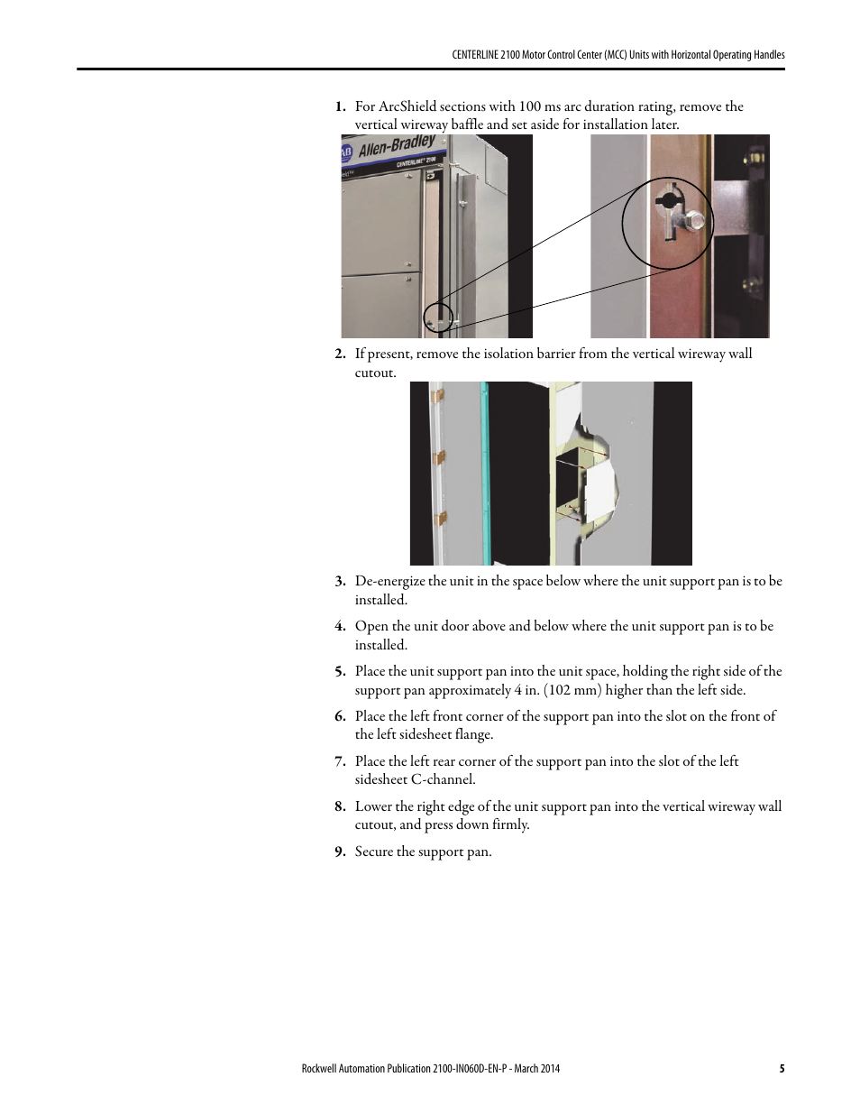 Rockwell Automation 2100 CENTERLINE Motor Control Center (MCC) Units with Horizontal Operating Handl User Manual | Page 5 / 12