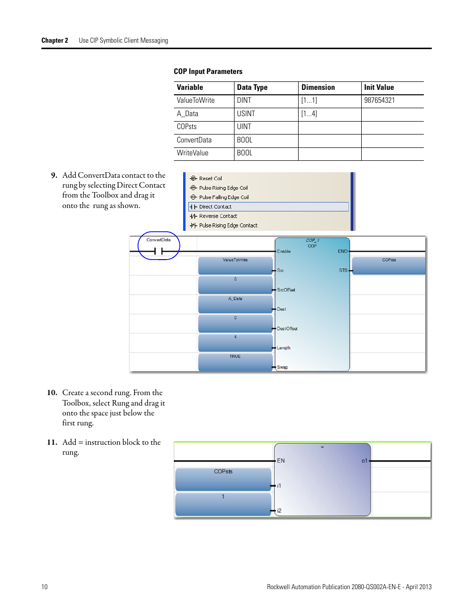 Add = instruction block to the rung | Rockwell Automation 2080-LC50 Micro800 Controllers: Getting Started with CIP Client Messaging User Manual | Page 16 / 62