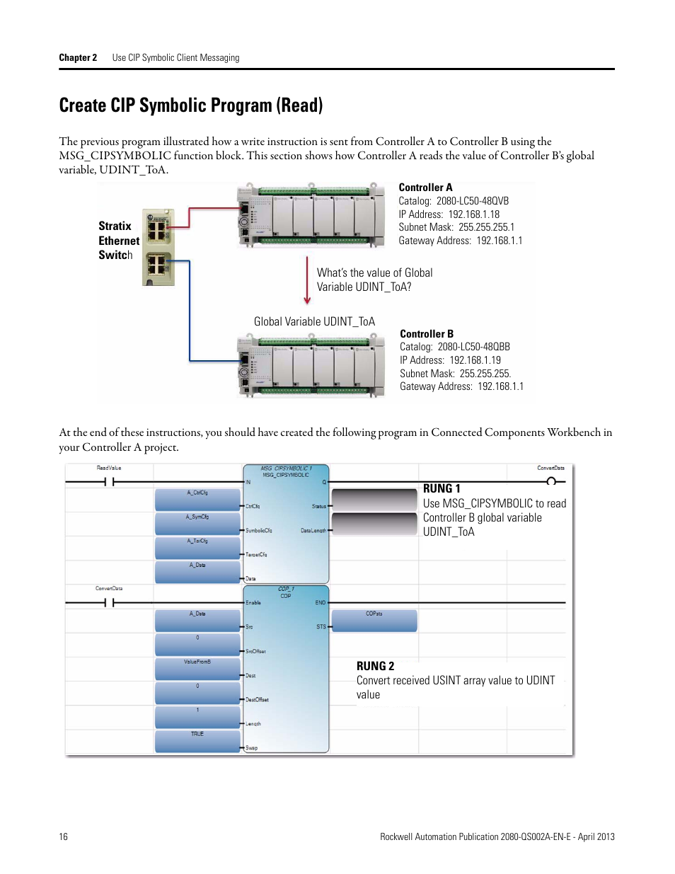 Create cip symbolic program (read) | Rockwell Automation 2080-LC50 Micro800 Controllers: Getting Started with CIP Client Messaging User Manual | Page 22 / 62