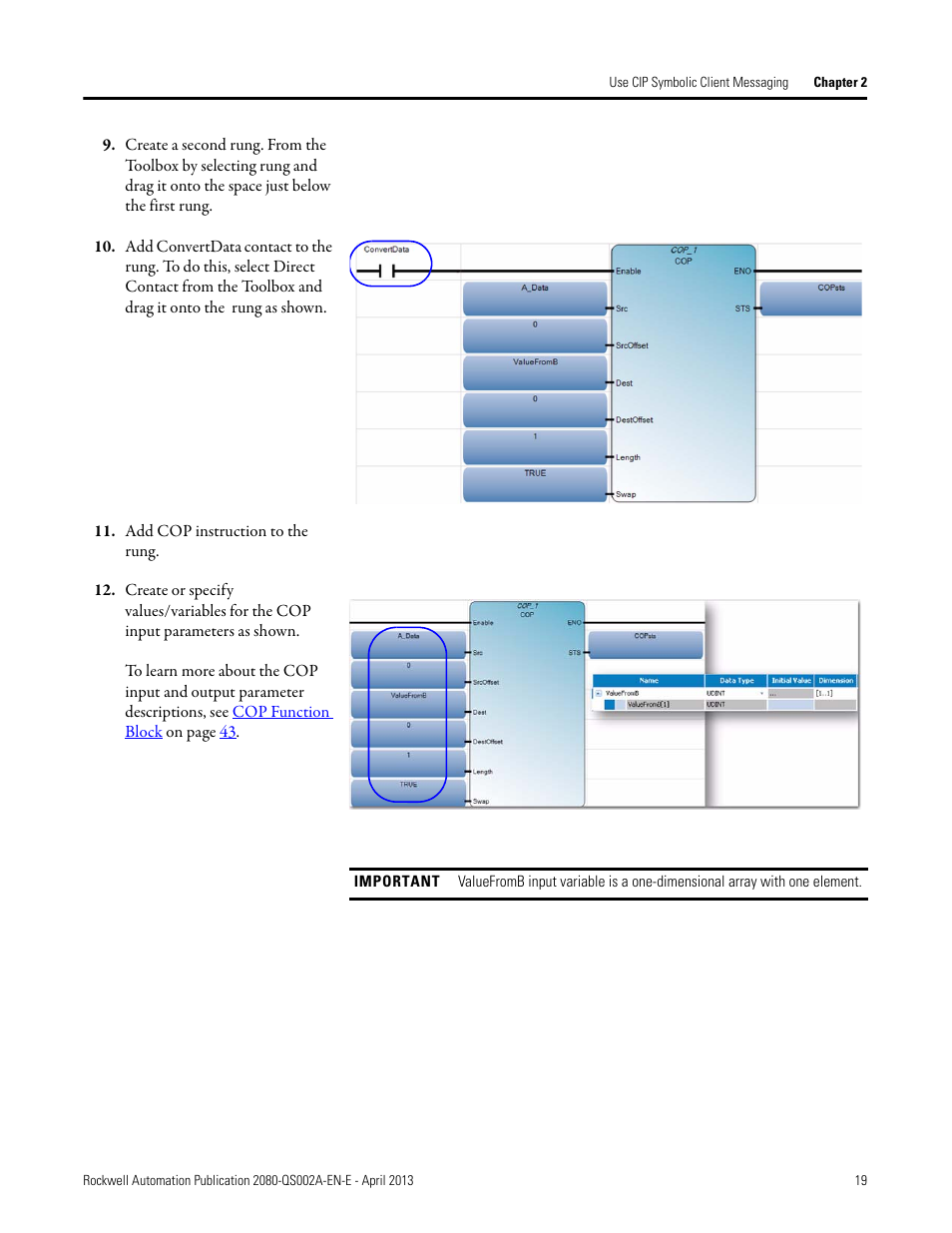 Add cop instruction to the rung | Rockwell Automation 2080-LC50 Micro800 Controllers: Getting Started with CIP Client Messaging User Manual | Page 25 / 62