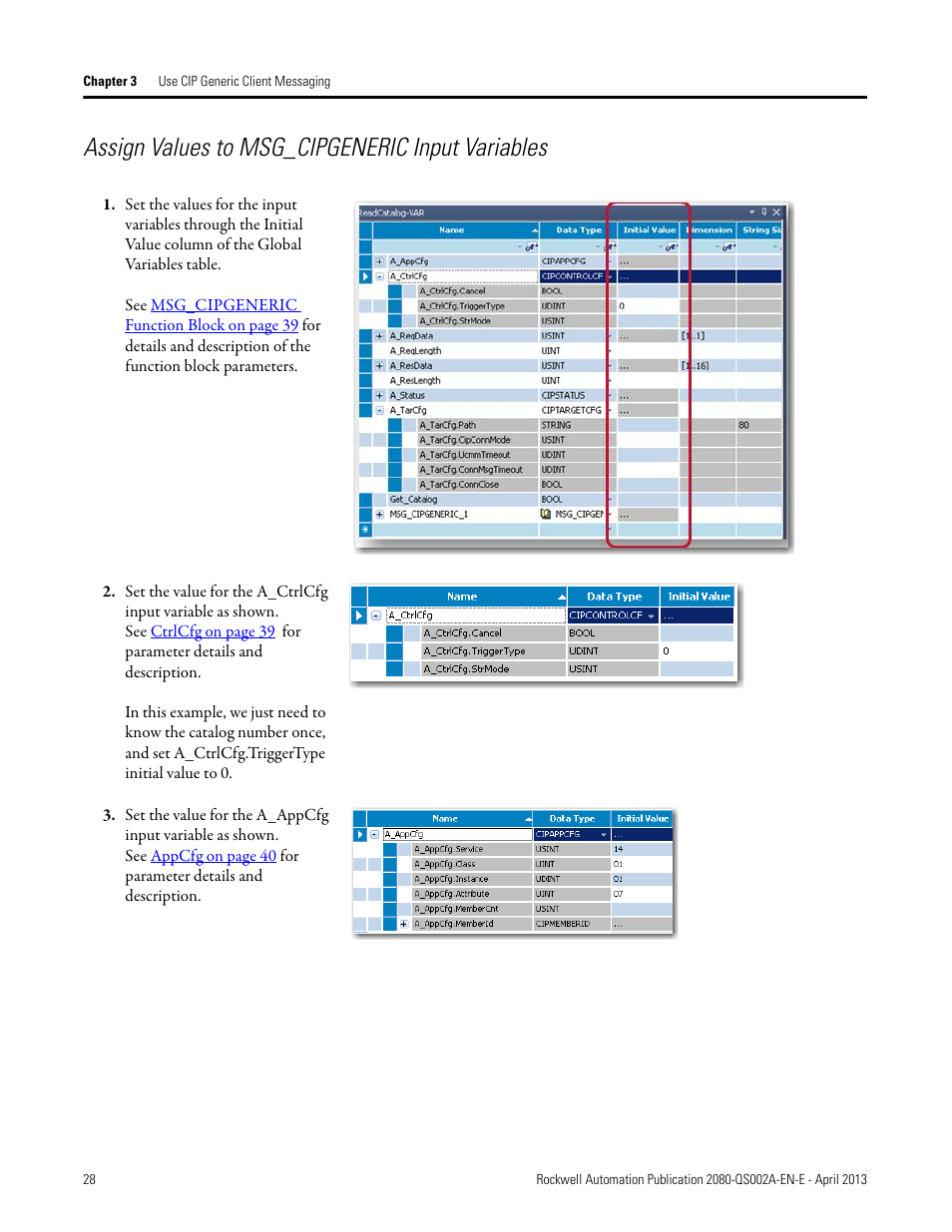 Assign values to msg_cipgeneric input variables | Rockwell Automation 2080-LC50 Micro800 Controllers: Getting Started with CIP Client Messaging User Manual | Page 34 / 62