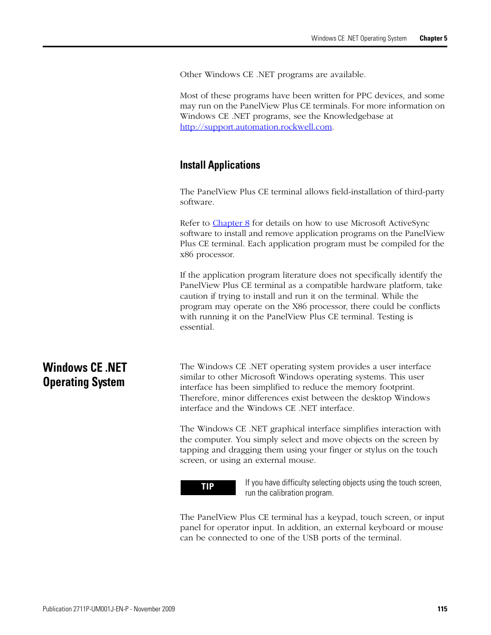 Install applications, Windows ce .net operating system | Rockwell Automation 2711P PanelView Plus Terminal User Manual User Manual | Page 115 / 246