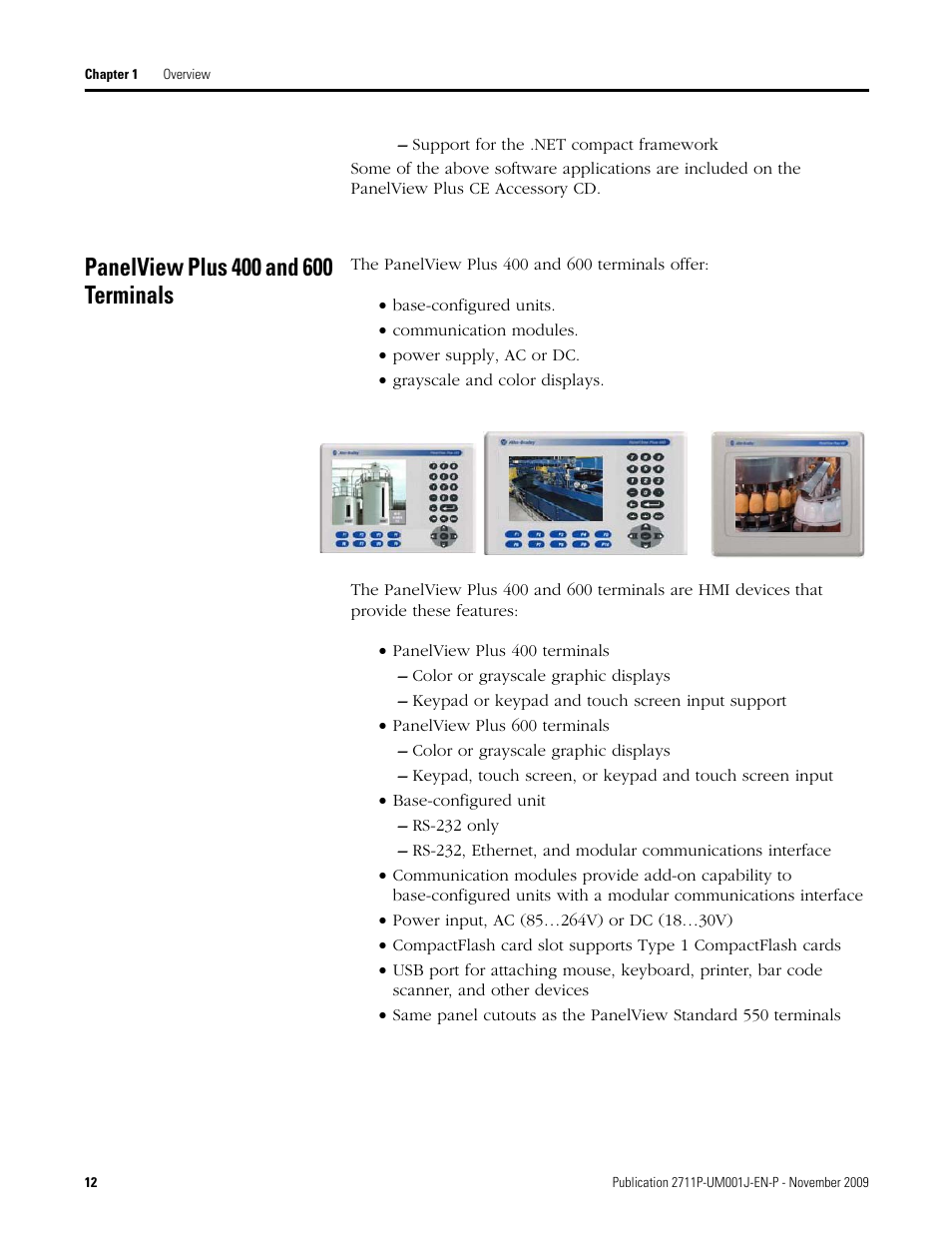 Panelview plus 400 and 600 terminals | Rockwell Automation 2711P PanelView Plus Terminal User Manual User Manual | Page 12 / 246