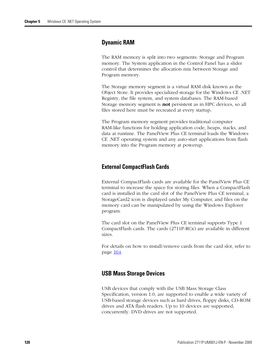 Dynamic ram, External compactflash cards, Usb mass storage devices | Rockwell Automation 2711P PanelView Plus Terminal User Manual User Manual | Page 120 / 246