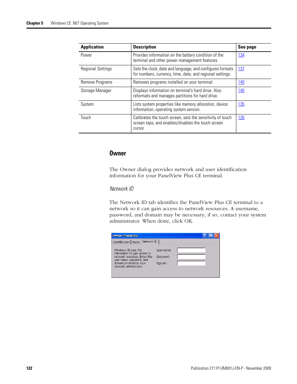 Owner, Network id | Rockwell Automation 2711P PanelView Plus Terminal User Manual User Manual | Page 122 / 246