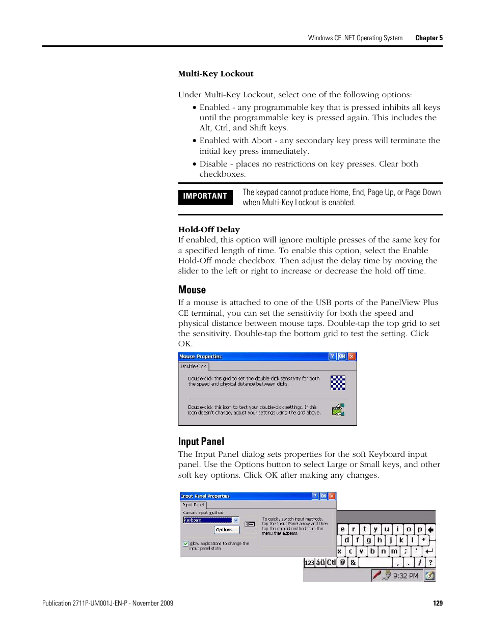 Mouse, Input panel | Rockwell Automation 2711P PanelView Plus Terminal User Manual User Manual | Page 129 / 246