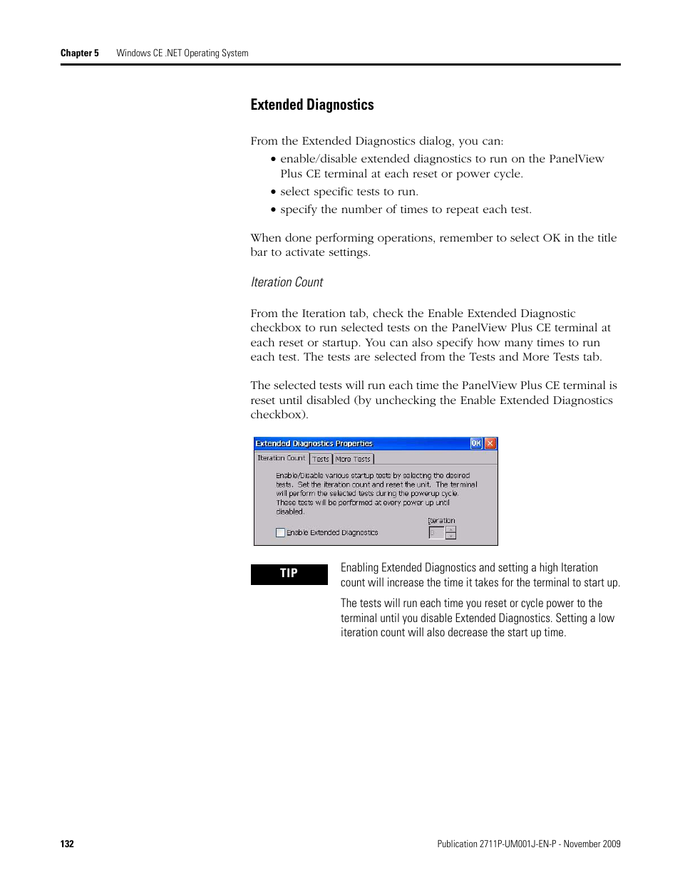 Extended diagnostics, Iteration count | Rockwell Automation 2711P PanelView Plus Terminal User Manual User Manual | Page 132 / 246