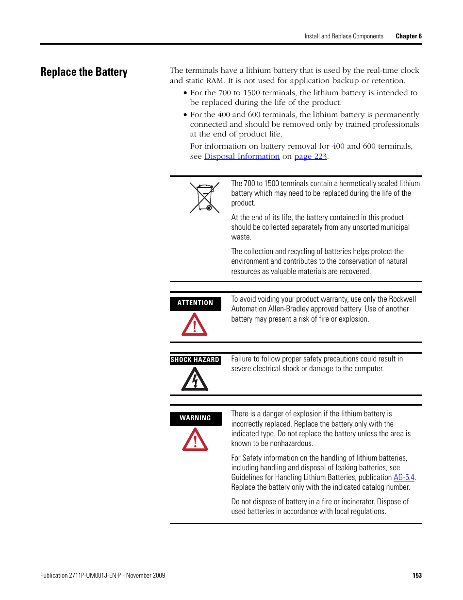 Replace the battery | Rockwell Automation 2711P PanelView Plus Terminal User Manual User Manual | Page 153 / 246