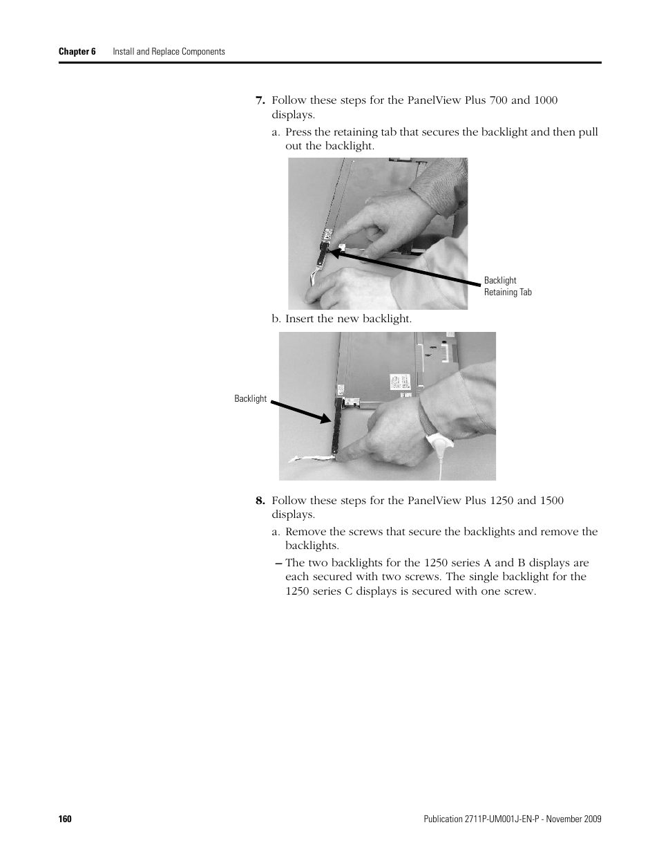 B. insert the new backlight | Rockwell Automation 2711P PanelView Plus Terminal User Manual User Manual | Page 160 / 246