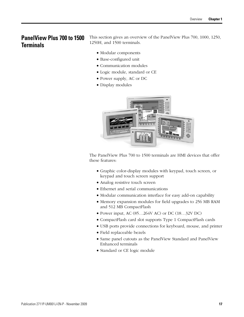 Panelview plus 700 to 1500 terminals | Rockwell Automation 2711P PanelView Plus Terminal User Manual User Manual | Page 17 / 246