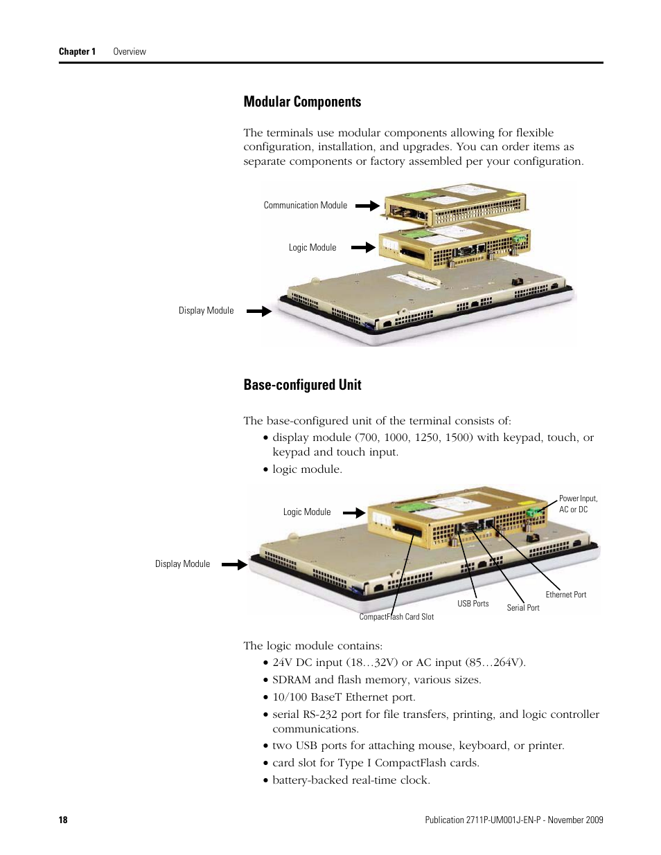 Modular components, Base-configured unit | Rockwell Automation 2711P PanelView Plus Terminal User Manual User Manual | Page 18 / 246