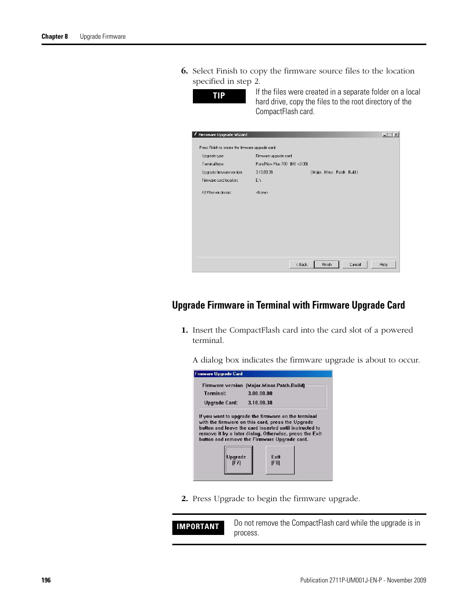 Press upgrade to begin the firmware upgrade | Rockwell Automation 2711P PanelView Plus Terminal User Manual User Manual | Page 196 / 246