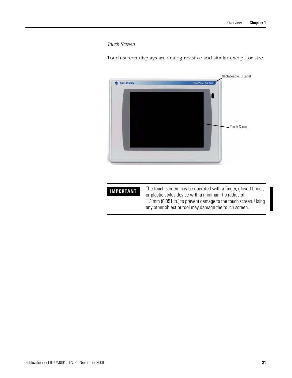 Touch screen | Rockwell Automation 2711P PanelView Plus Terminal User Manual User Manual | Page 21 / 246