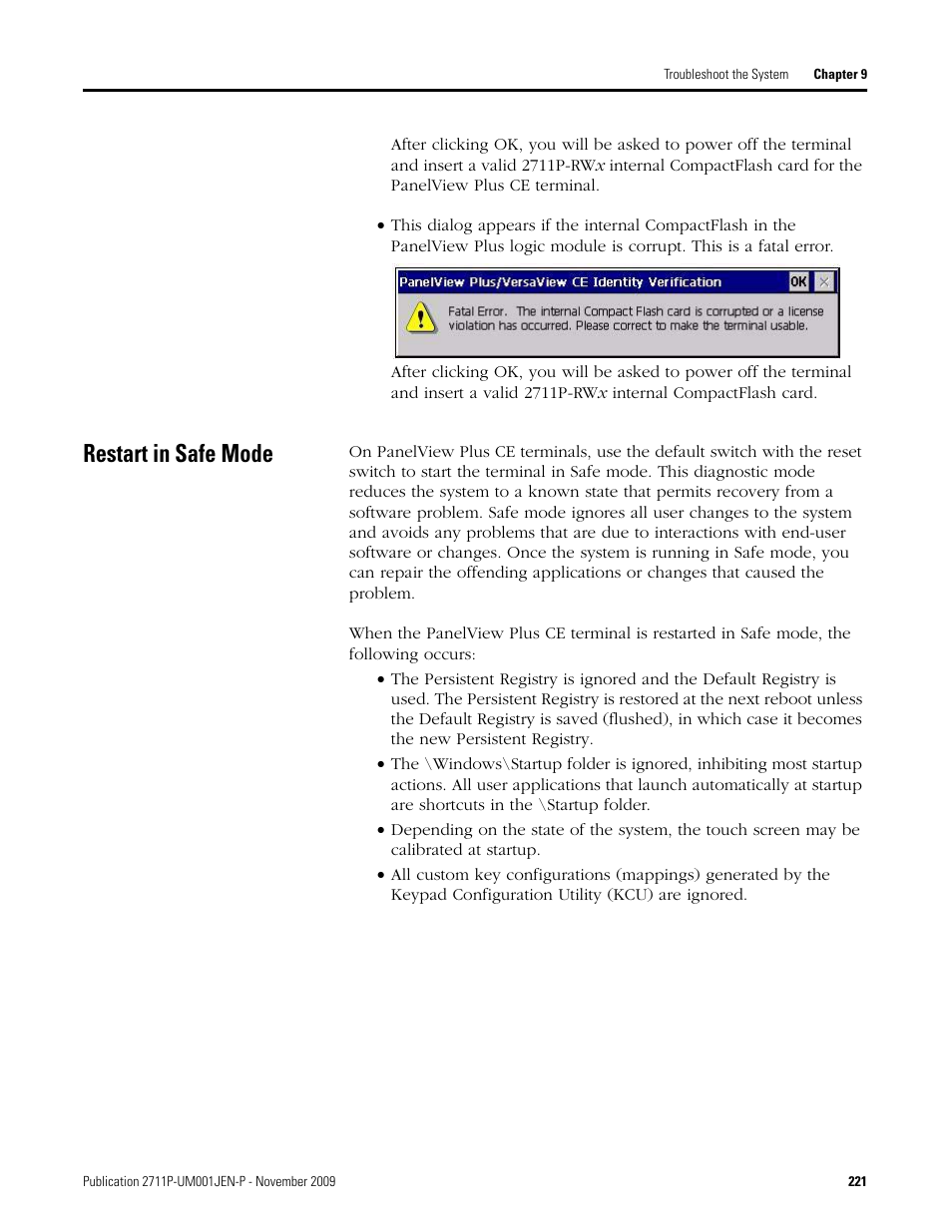 Restart in safe mode | Rockwell Automation 2711P PanelView Plus Terminal User Manual User Manual | Page 221 / 246