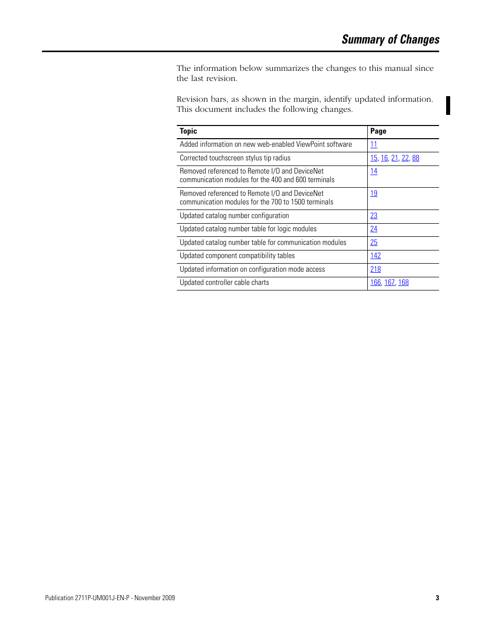 Summary of changes | Rockwell Automation 2711P PanelView Plus Terminal User Manual User Manual | Page 3 / 246