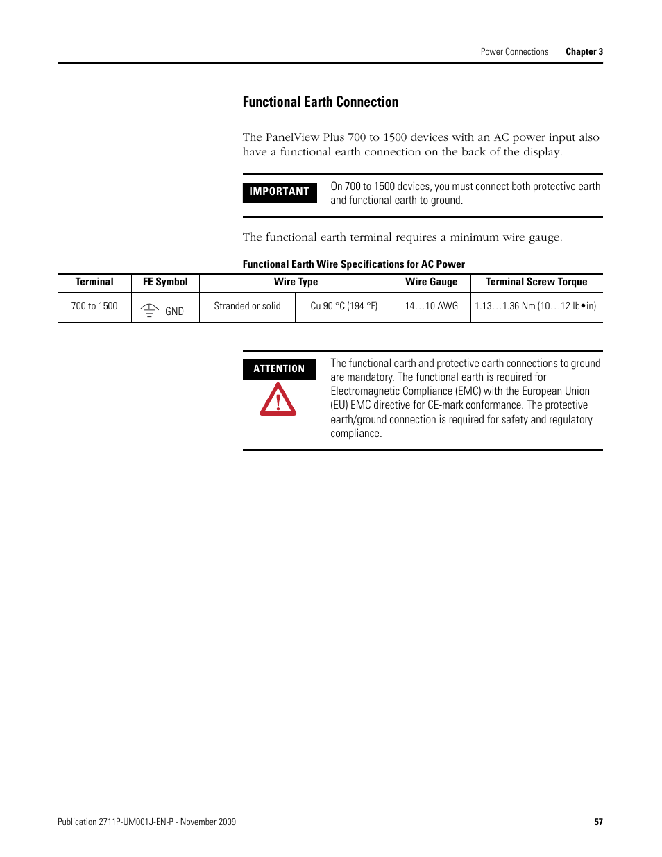 Functional earth connection | Rockwell Automation 2711P PanelView Plus Terminal User Manual User Manual | Page 57 / 246