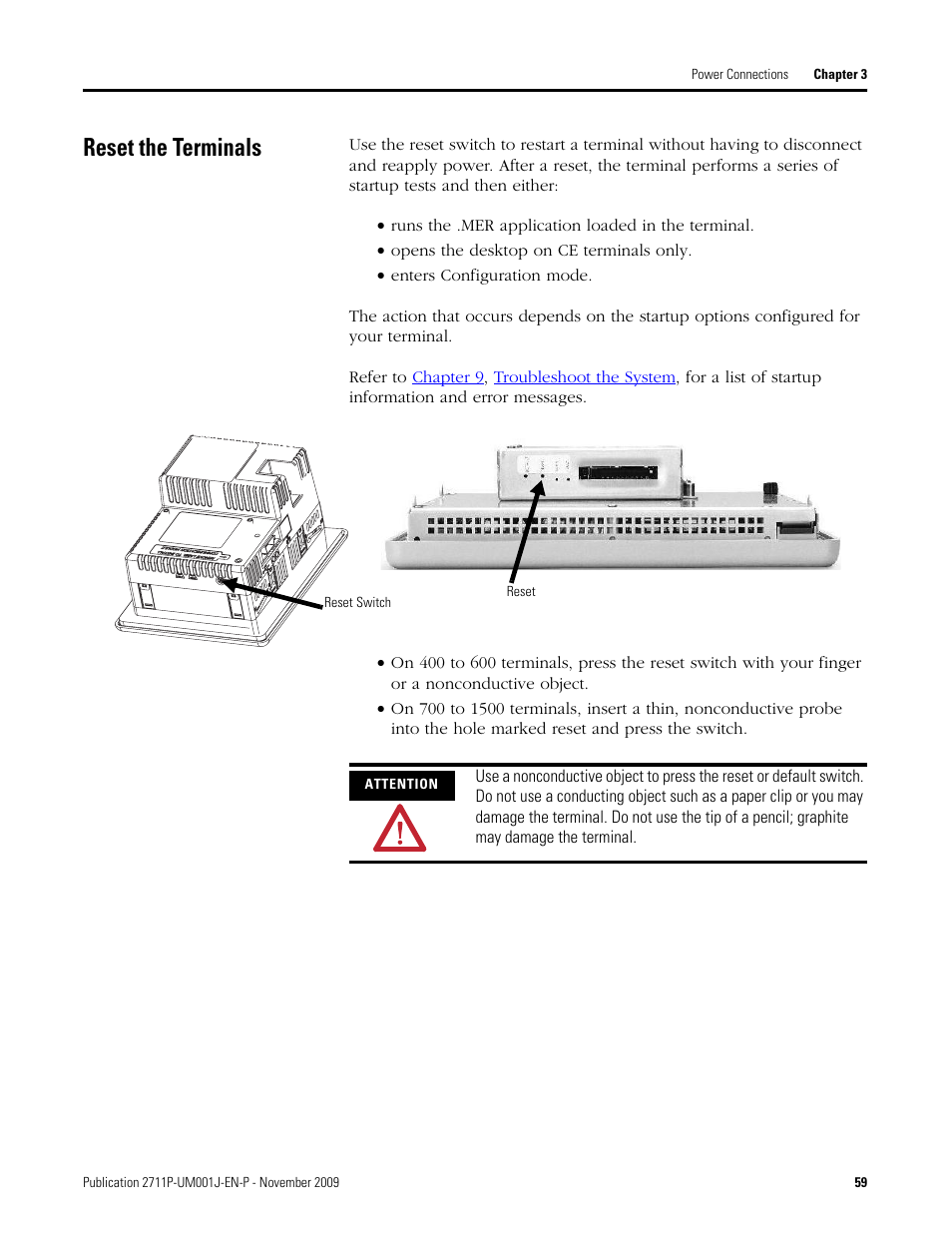 Reset the terminals | Rockwell Automation 2711P PanelView Plus Terminal User Manual User Manual | Page 59 / 246