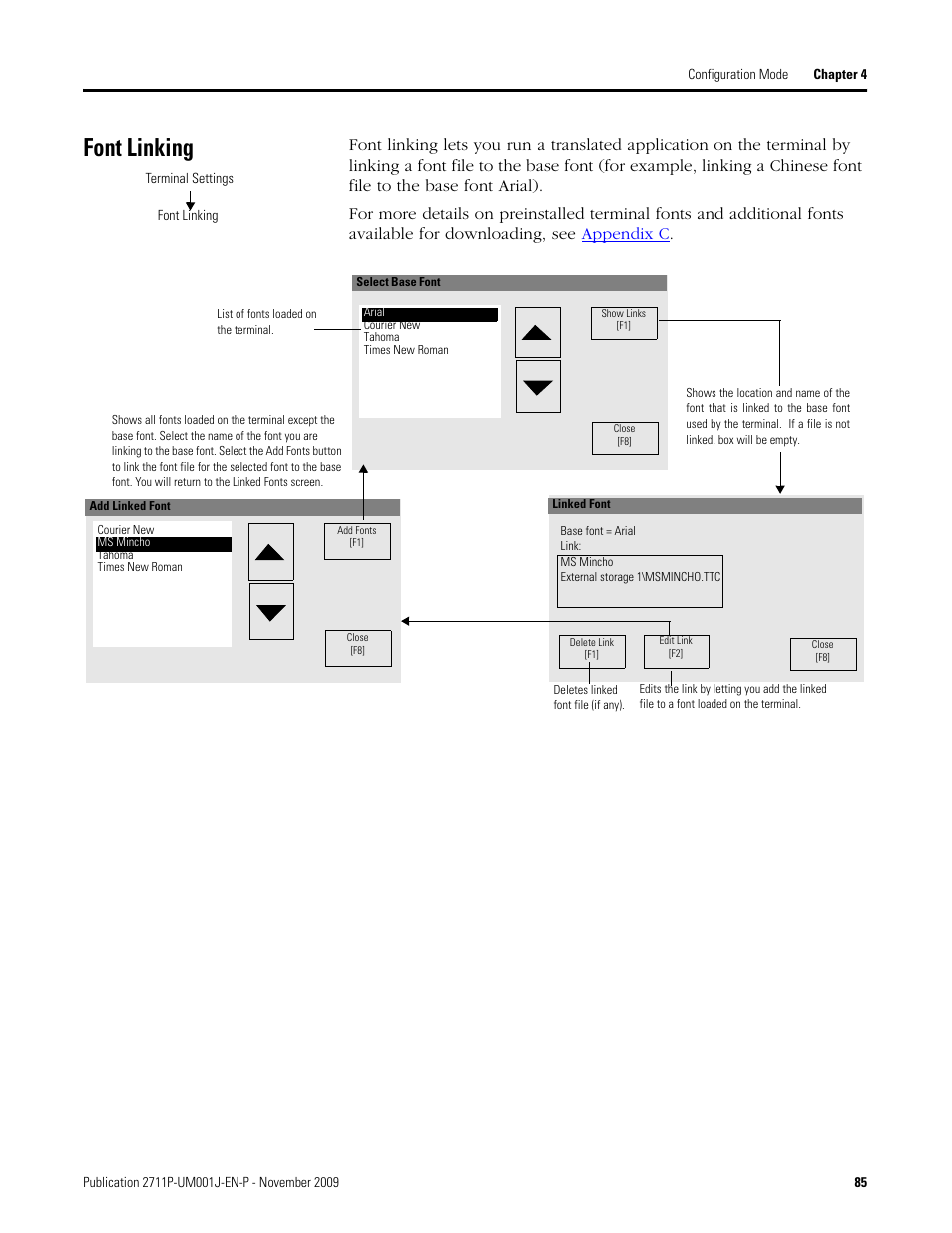 Font linking | Rockwell Automation 2711P PanelView Plus Terminal User Manual User Manual | Page 85 / 246