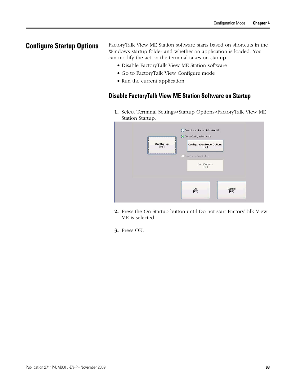 Configure startup options, Press ok | Rockwell Automation 2711P PanelView Plus Terminal User Manual User Manual | Page 93 / 246