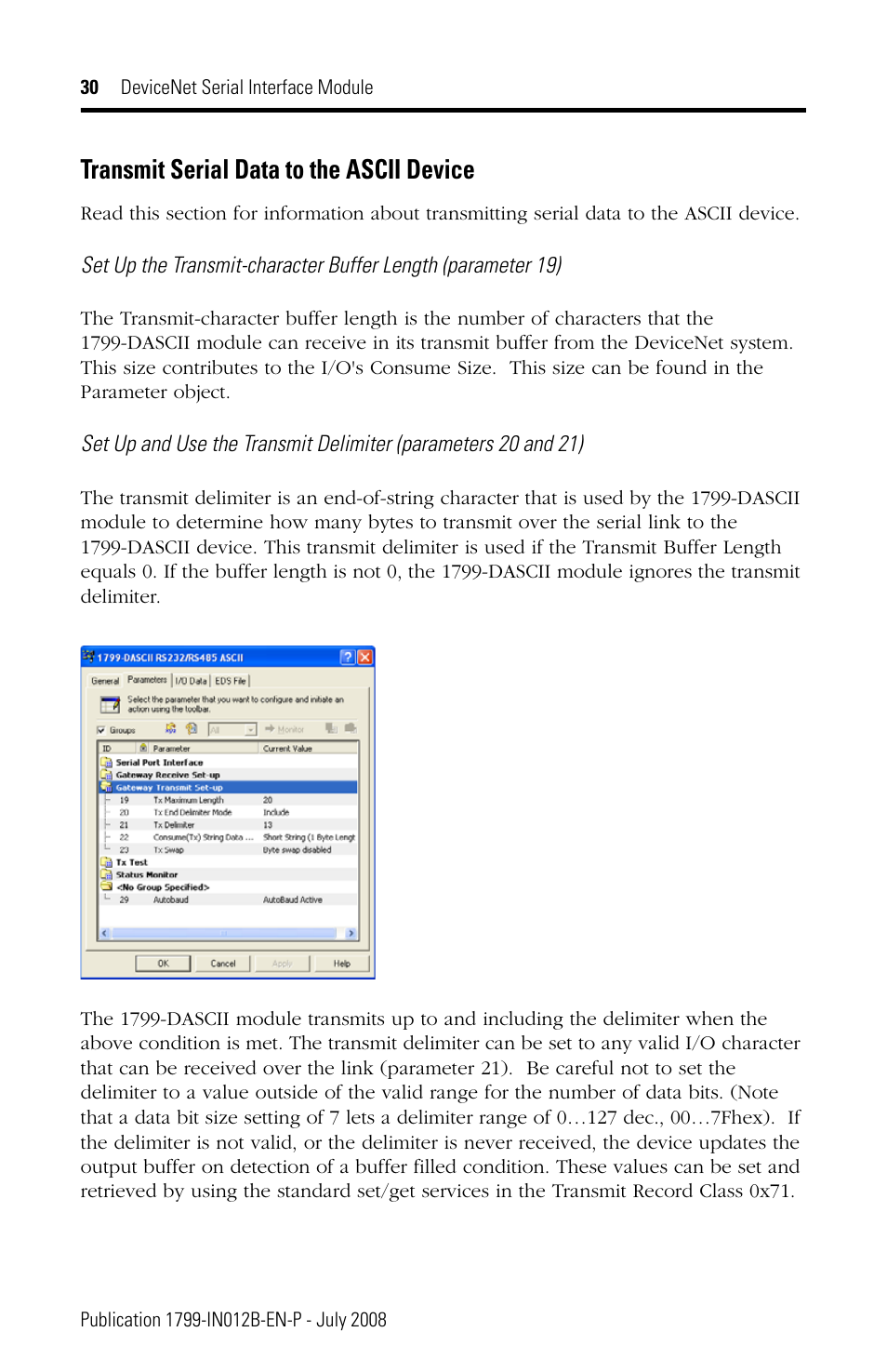 Transmit serial data to the ascii device | Rockwell Automation 1799-DASCII DeviceNet Serial Interface User Manual | Page 30 / 36
