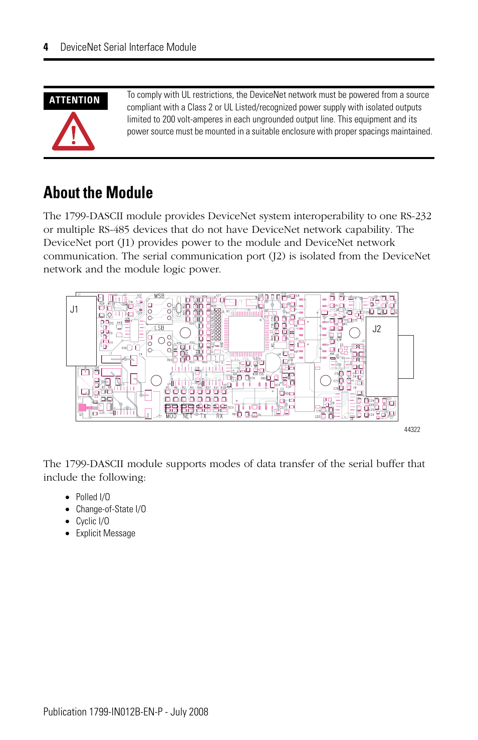 About the module | Rockwell Automation 1799-DASCII DeviceNet Serial Interface User Manual | Page 4 / 36