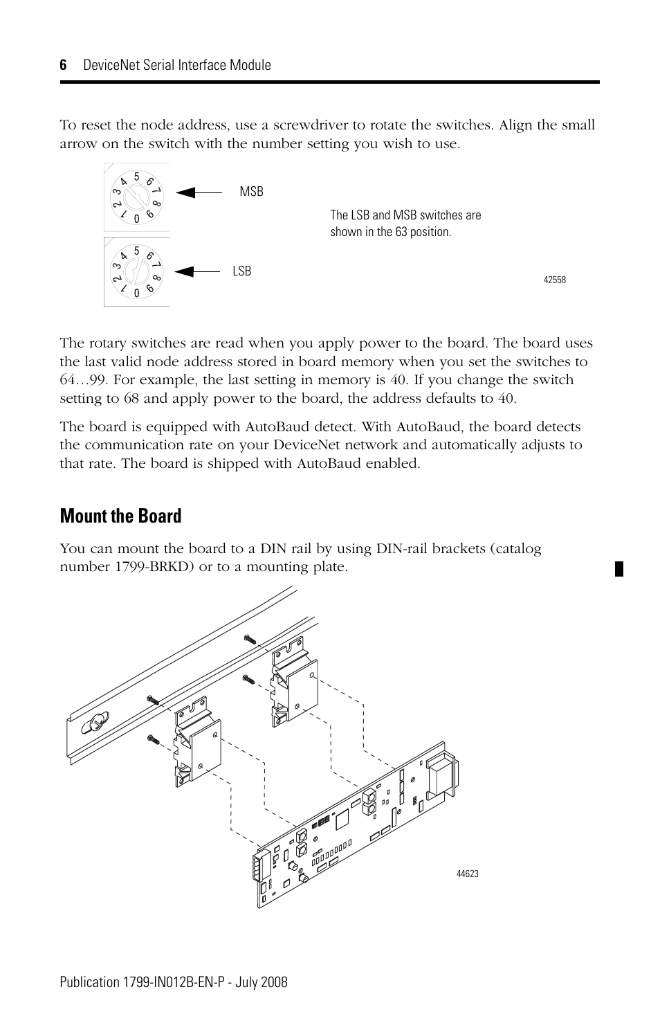 Mount the board | Rockwell Automation 1799-DASCII DeviceNet Serial Interface User Manual | Page 6 / 36