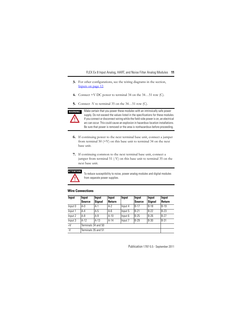 Wire connections | Rockwell Automation 1797-IE8NF FLEX Ex 8 Input Analog, HART and Noise Filter Module User Manual | Page 11 / 52