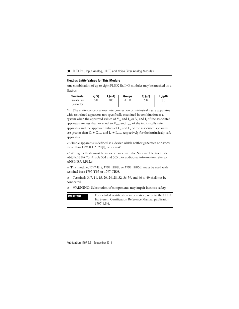 Rockwell Automation 1797-IE8NF FLEX Ex 8 Input Analog, HART and Noise Filter Module User Manual | Page 50 / 52