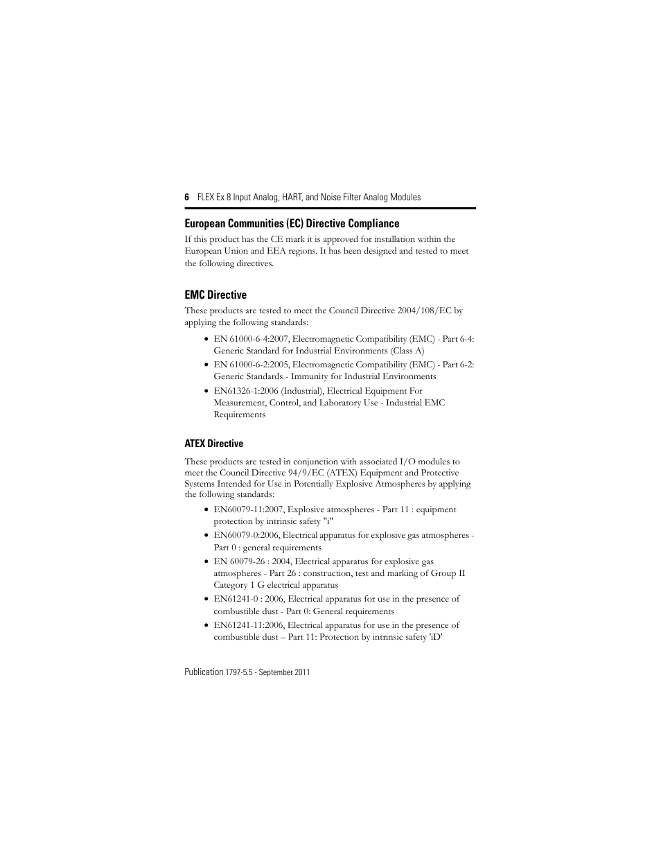 European communities (ec) directive compliance, Emc directive | Rockwell Automation 1797-IE8NF FLEX Ex 8 Input Analog, HART and Noise Filter Module User Manual | Page 6 / 52