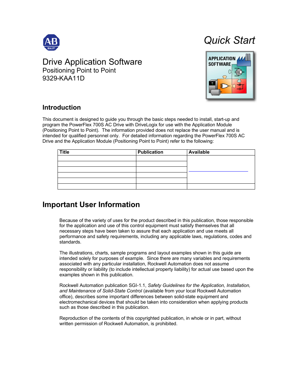 Rockwell Automation 9329 Drive Application Software Positioning Point to Point User Manual | 10 pages