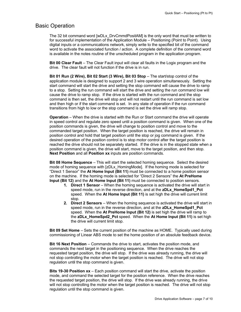 Basic operation | Rockwell Automation 9329 Drive Application Software Positioning Point to Point User Manual | Page 7 / 10