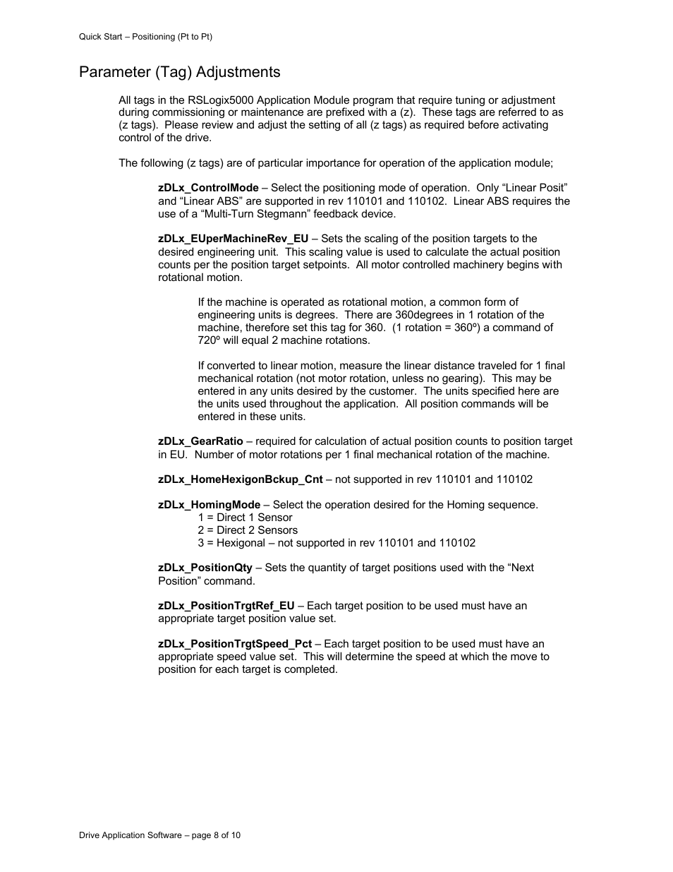 Parameter (tag) adjustments | Rockwell Automation 9329 Drive Application Software Positioning Point to Point User Manual | Page 8 / 10