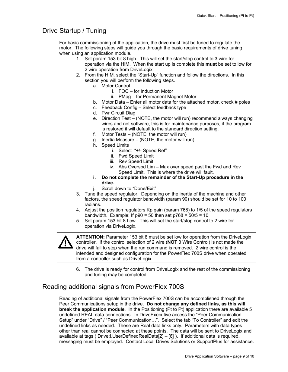 Drive startup / tuning, Reading additional signals from powerflex 700s | Rockwell Automation 9329 Drive Application Software Positioning Point to Point User Manual | Page 9 / 10