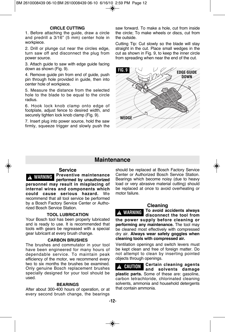 Maintenance | Bosch JS470E User Manual | Page 12 / 40