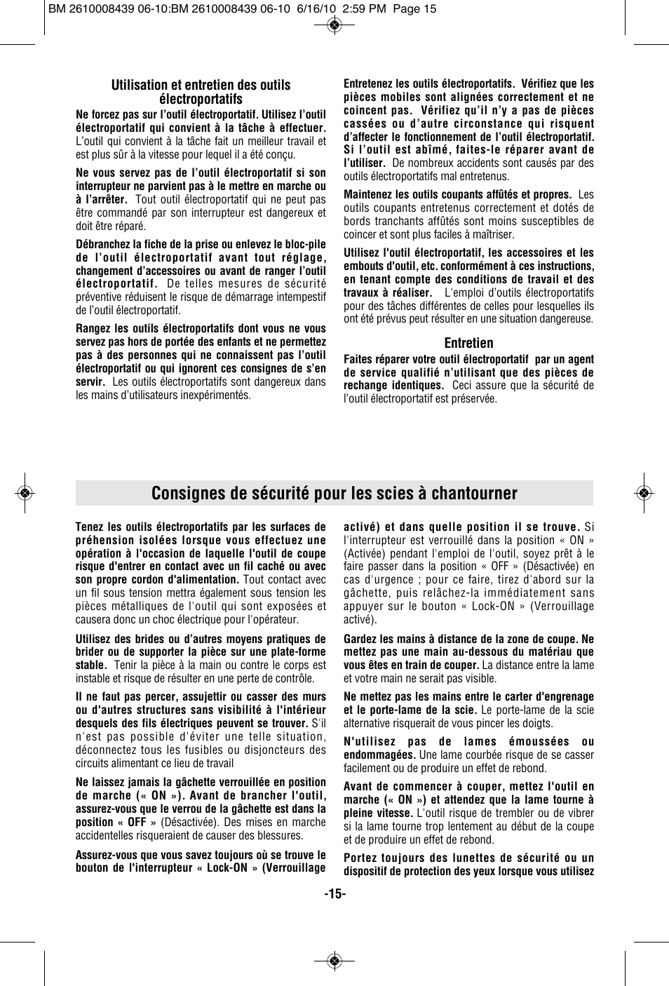 Consignes de sécurité pour les scies à chantourner | Bosch JS470E User Manual | Page 15 / 40