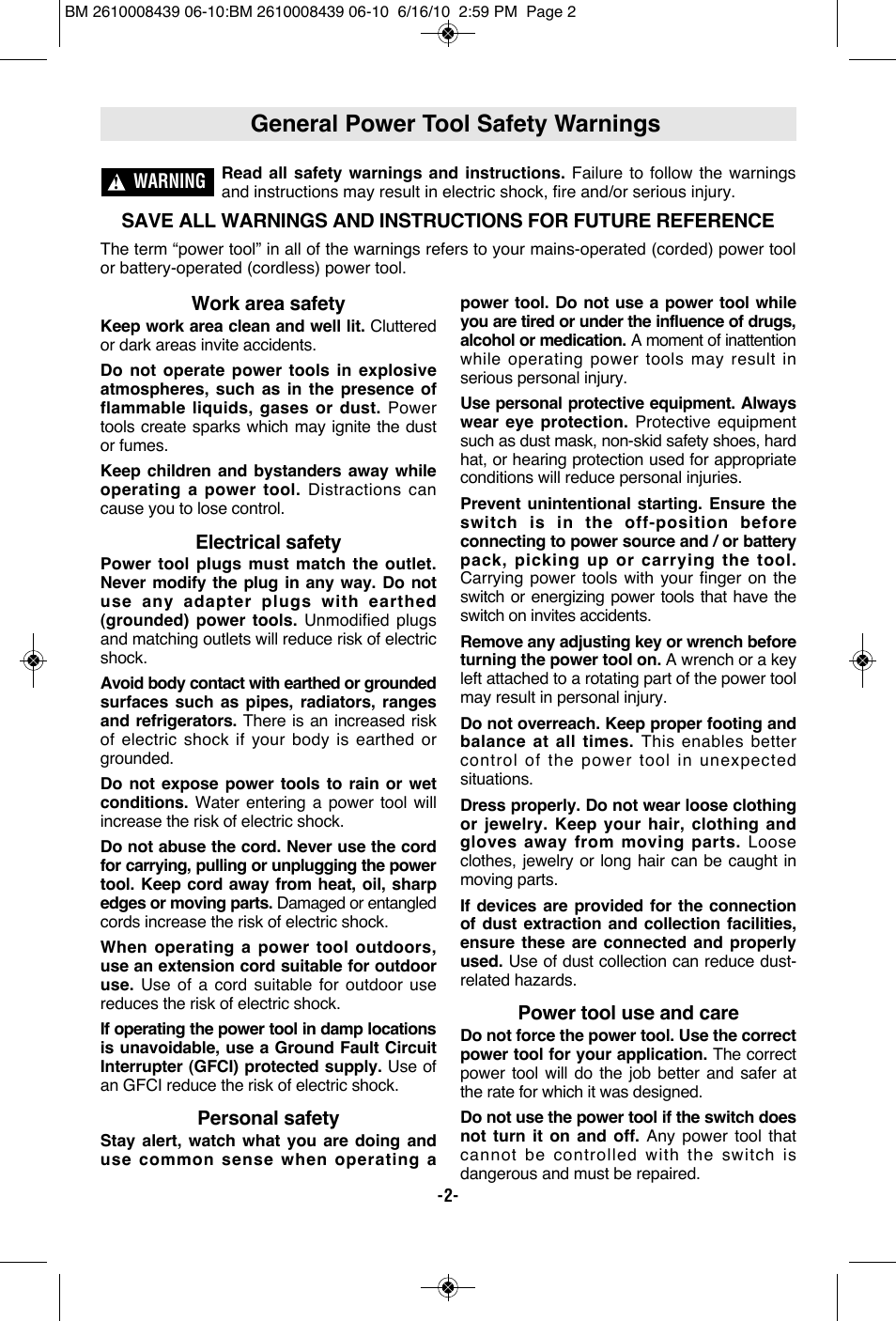 General power tool safety warnings | Bosch JS470E User Manual | Page 2 / 40