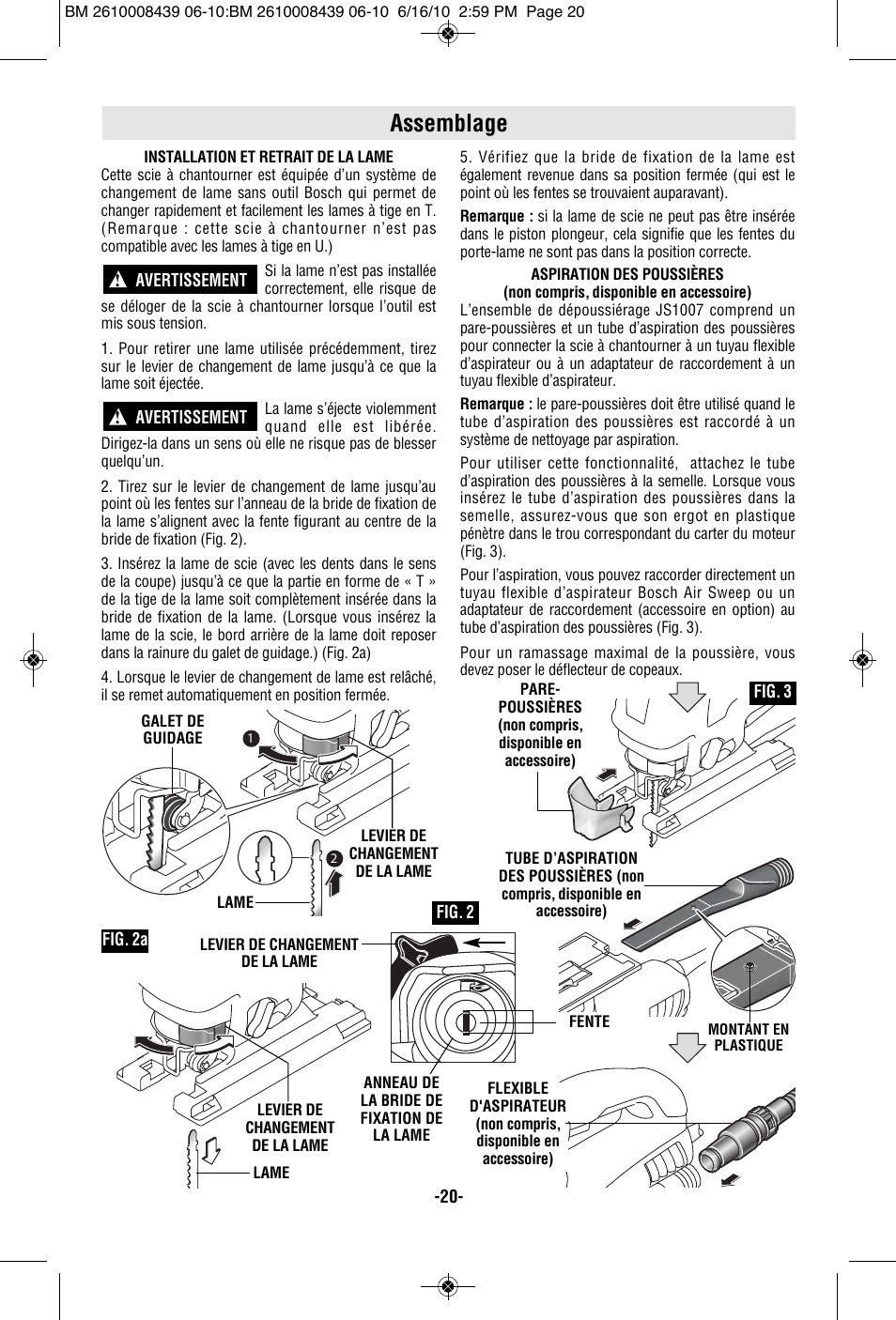 Assemblage | Bosch JS470E User Manual | Page 20 / 40