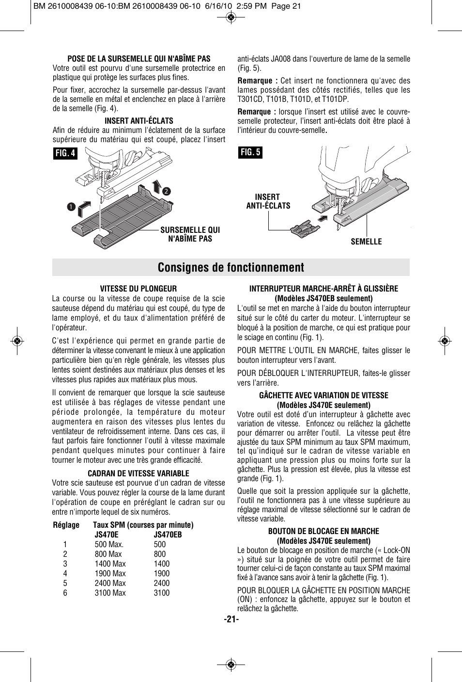 Consignes de fonctionnement | Bosch JS470E User Manual | Page 21 / 40