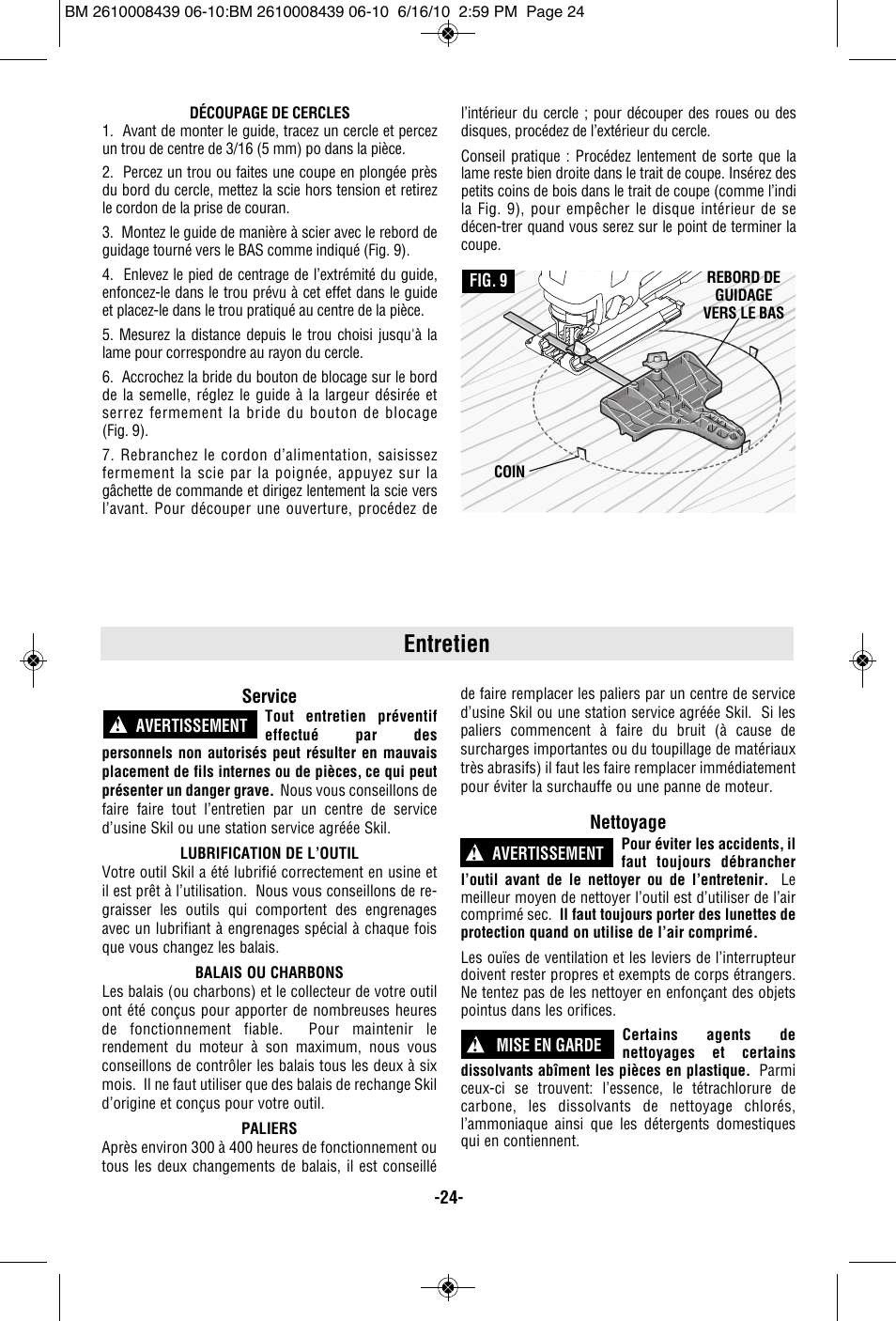 Entretien | Bosch JS470E User Manual | Page 24 / 40