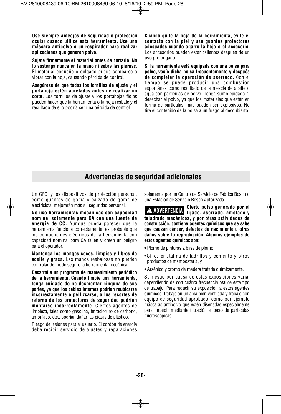 Advertencias de seguridad adicionales | Bosch JS470E User Manual | Page 28 / 40