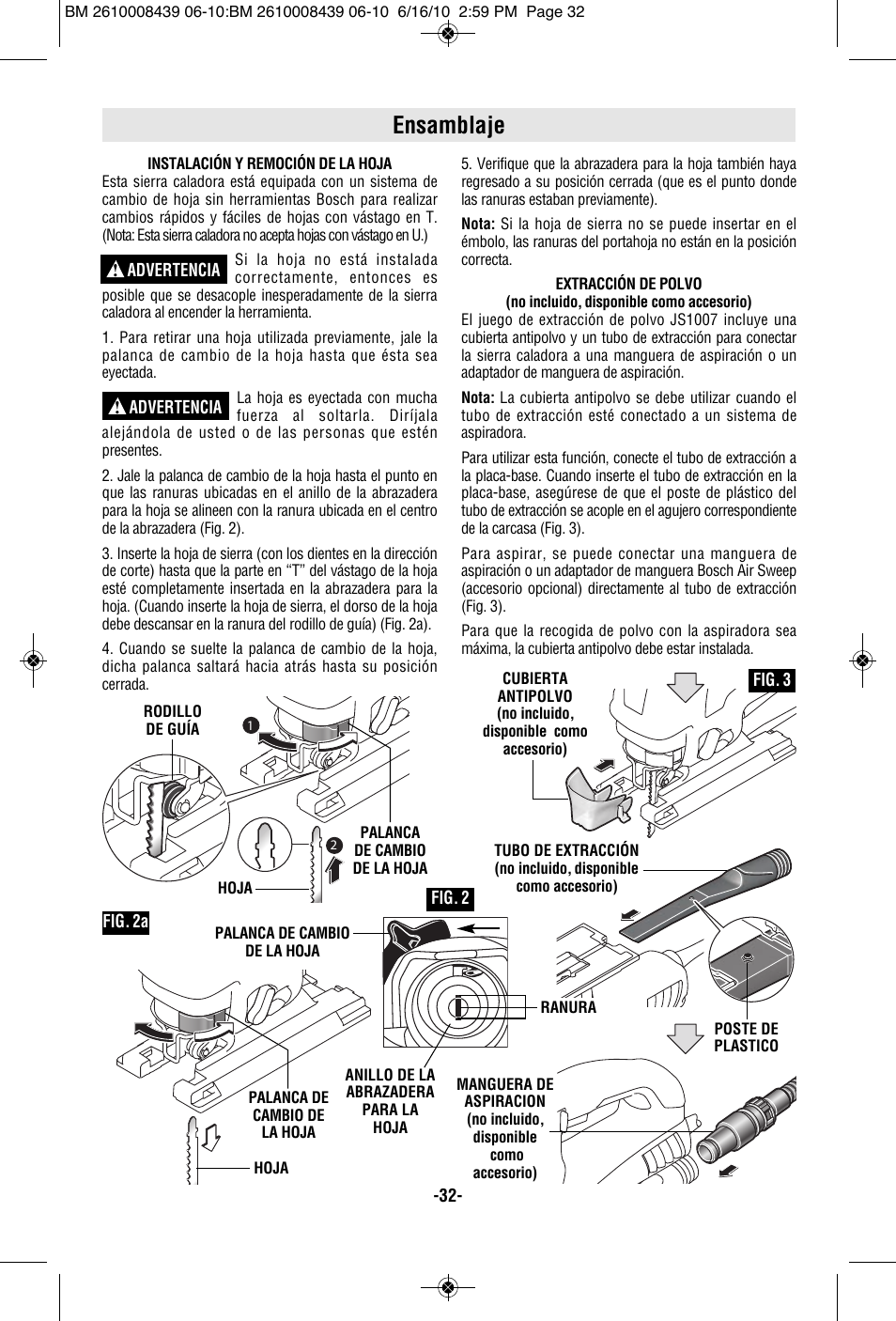 Ensamblaje | Bosch JS470E User Manual | Page 32 / 40