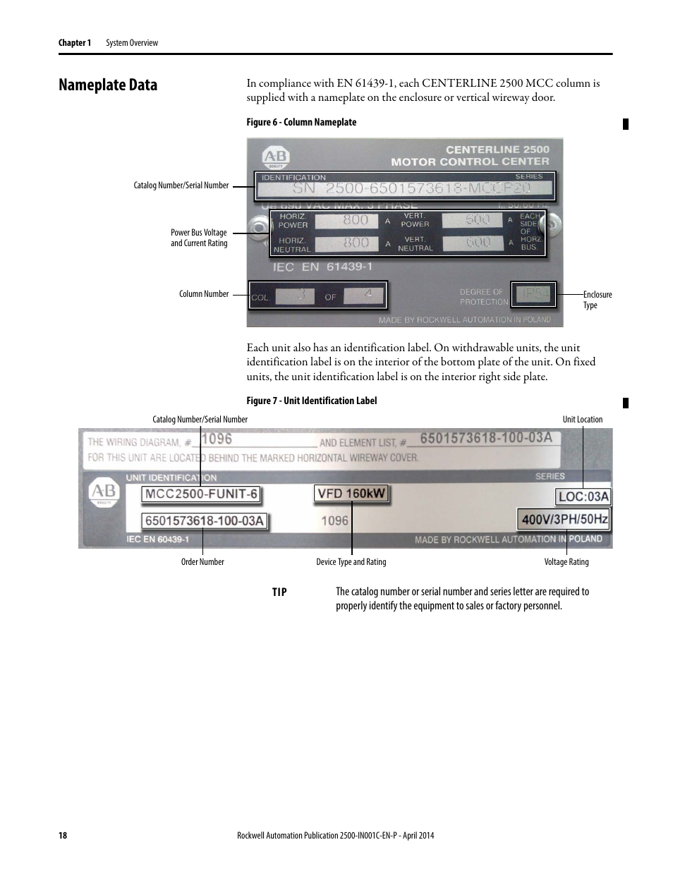 Nameplate data | Rockwell Automation 2500 CENTERLINE Motor Control Centers Installation Manual User Manual | Page 18 / 100