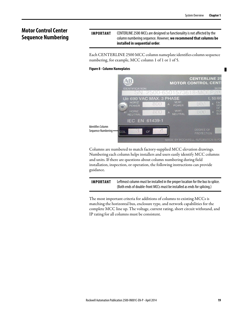 Motor control center sequence numbering | Rockwell Automation 2500 CENTERLINE Motor Control Centers Installation Manual User Manual | Page 19 / 100